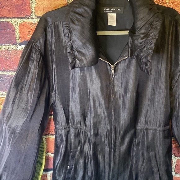 Jones New York Shinny Black Rayon Puff Sleeve Spring Summer Jacket Size M - Picture 14 of 14